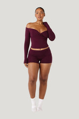 Foldover Yoga Shorts | Deep Berry — model front