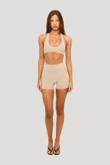 Form Halter Crop | Fawn — model front