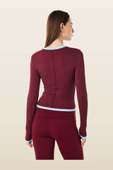 Foundation Layer Long Sleeve Tee In Burgundy & Sky — model back