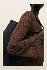 Front Button Crochet Top — model back