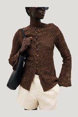 Front Button Crochet Top — model front