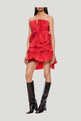 80's Red Pleated Mini Dress — model side