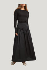 Gathered Maxi Cotton Skirt — model side