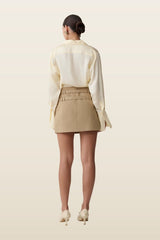 Gia Long Sleeve Satin Shirt - Buttermilk — model back