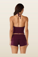 Halter Tie Tank | Deep Berry — model back