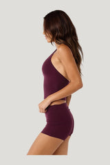Halter Tie Tank | Deep Berry — model side