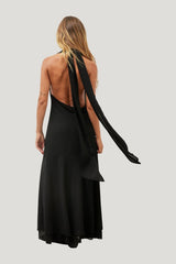 Halterneck Chiffon Asymmetric Dress — model side