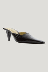 Iris Mule in Black Croc Embossed Leather — model front