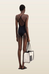 ITAK LDS Criss-crossing straps swimsuit — model back