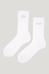 Juicy Script Sock - White/Sky — model front
