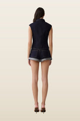 Krissy Rolled Hem Denim Shorts — model back