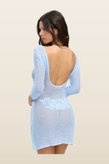 Le Jardin Crochet Mini Dress - Blue Jay — model back