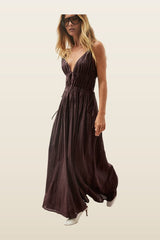 Linen Blend Crinkle Volume Strap Dress — model back