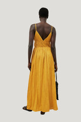 Linen Blend Crinkle Volume Strap Dress — model front