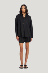 Linen Boyfriend Shirt — model front