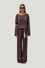 Long Sleeve Silk Jumpsuit — model front