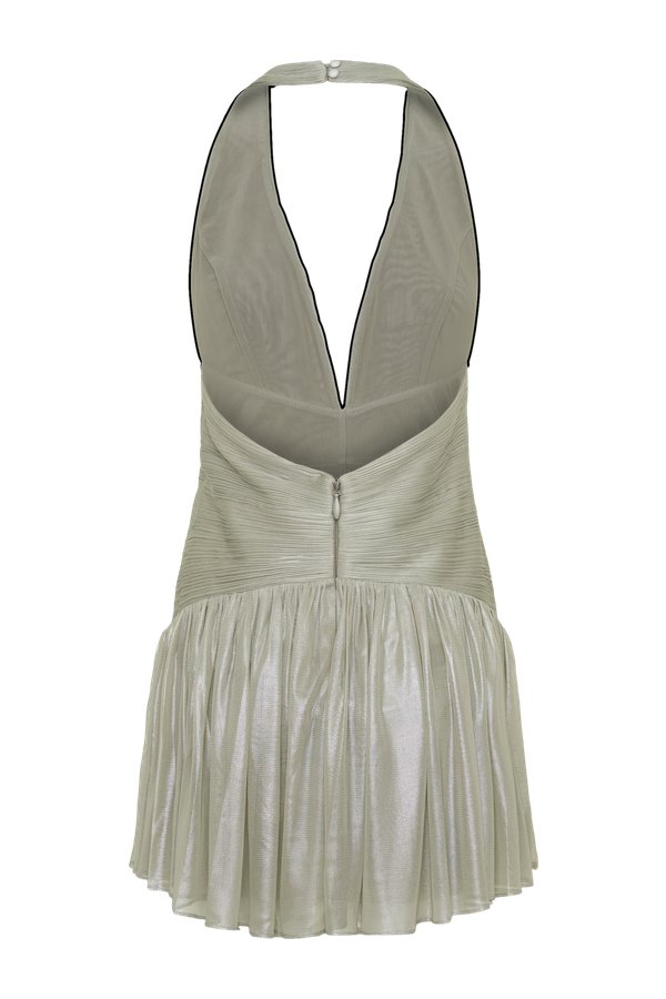 Lucille Halter Pleated Mini Dress - Silver — packshot