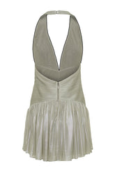 Lucille Halter Pleated Mini Dress - Silver — packshot