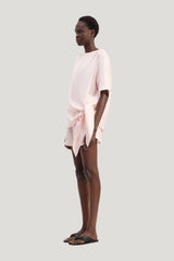 MANO Asymmetric silk top — model side