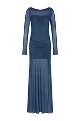 Marabou Long Sleeve Maxi Dress - Petrol — packshot
