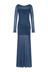 Marabou Long Sleeve Maxi Dress - Petrol — packshot