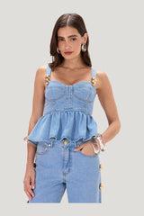 Marina Denim Top — model front