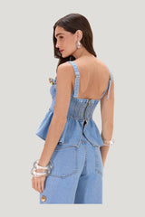 Marina Denim Top — model side