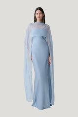 Martinne Chiffon Cape Maxi Dress - Arctic — model front
