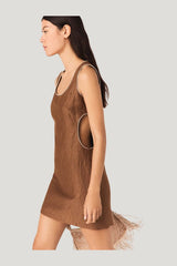 Short linen-blend dress — model side