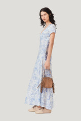 Flowing patterned maxi dress — model side