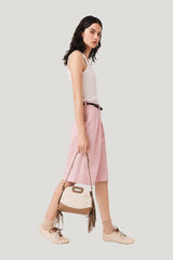 Pleated linen blend Bermuda shorts — model side