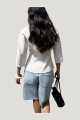 Mid Waist Loose Denim Shorts — model front