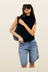 Mid Waist Loose Denim Shorts — model back