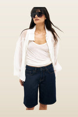 Mid Waist Loose Denim Shorts — model back