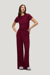 Mini Rib Pajama Set | Ruby — model side