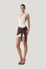 Mollie Mini Dress With Crochet Overlay — model side