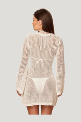 Montego Mini Dress - White Petit Crochet — model side