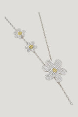 Yellow rhinestone daisy necklace — model side
