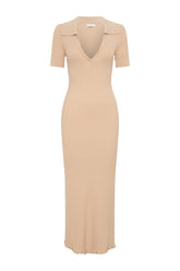 Nichelle Short Sleeve Collared Knit Midi Dress - Natural — packshot