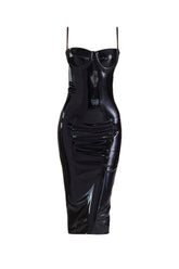 Noella black latex midi dress