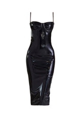 Noella black latex midi dress