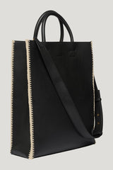 The Compass Tote - Crochet tote bag - Black/Creme — model front