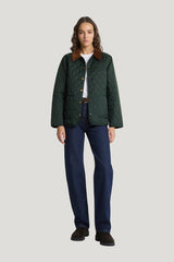 NY Crest Nylon Quilted Jacket - Forest/Tan — model front