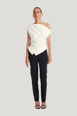 Off shoulder lapel top — model front