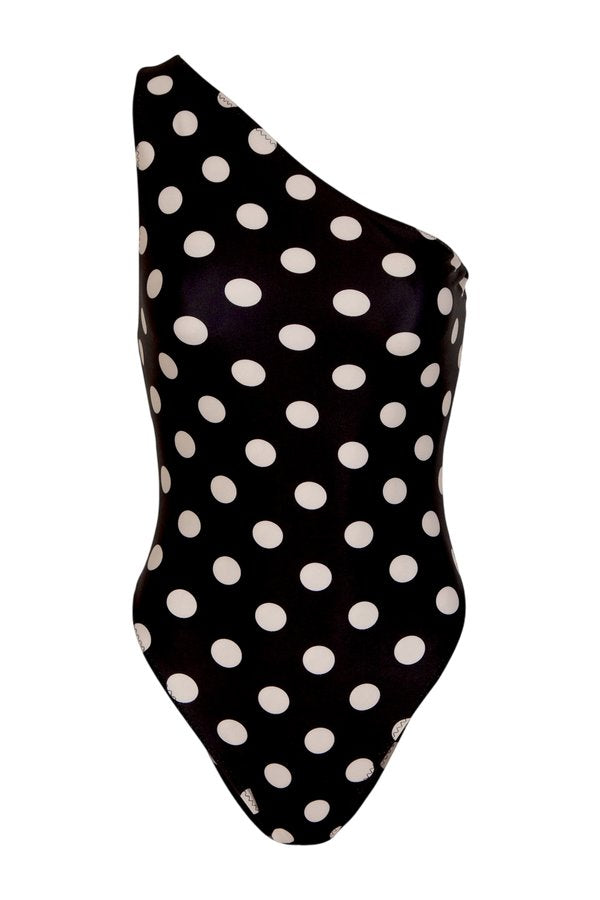 One Shoulder One Piece (Black Taupe Polka Dot) — packshot