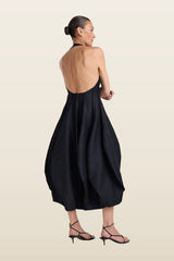 Open back tulip dress | night — model back