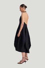Open back tulip dress | night — model side