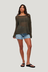 Open Knit Sweater | Darkest — model front