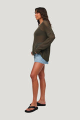 Open Knit Sweater | Darkest — model side