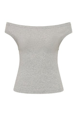 Organic Cotton Off Shoulder Top - Grey Marle — packshot